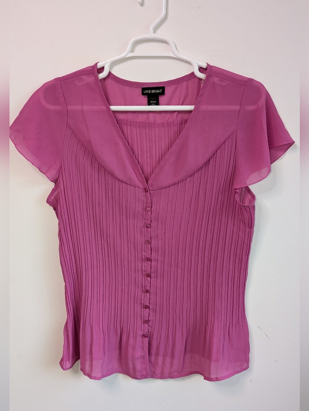 Lane Bryant Fuchsia Pleated Button-Front Blouse